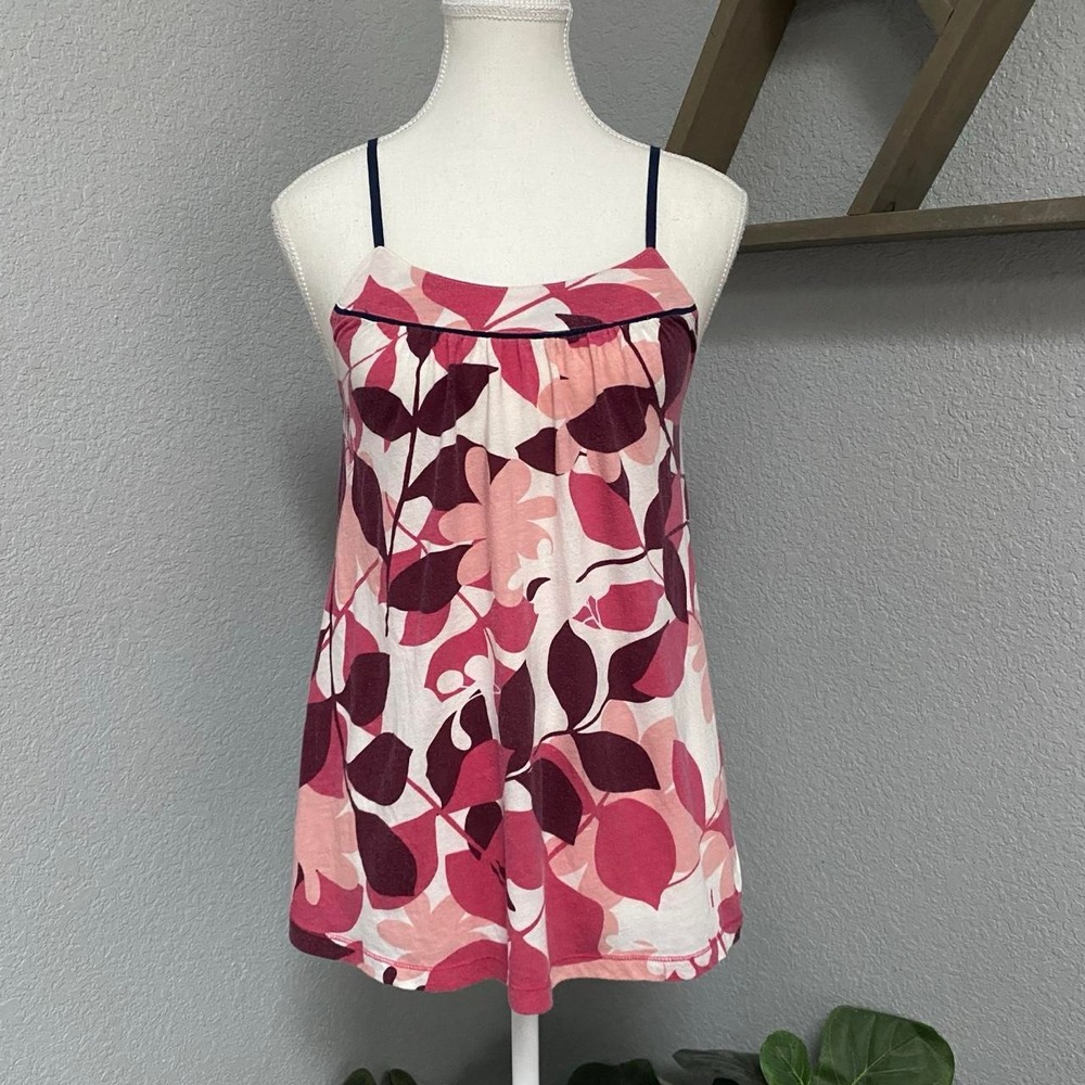 AMERICAN EAGLE PINK BURGUNDY FLORAL LEAF BABYDOLL TANK TOP FLOWY Y2K COTTAGE